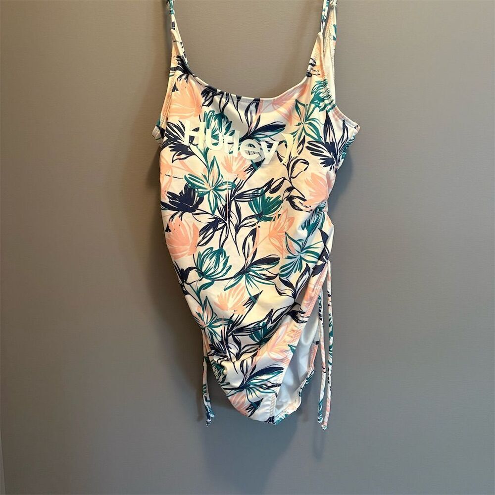 Hurley Tropical Print One Piece Swimsuit - Peach and Teal